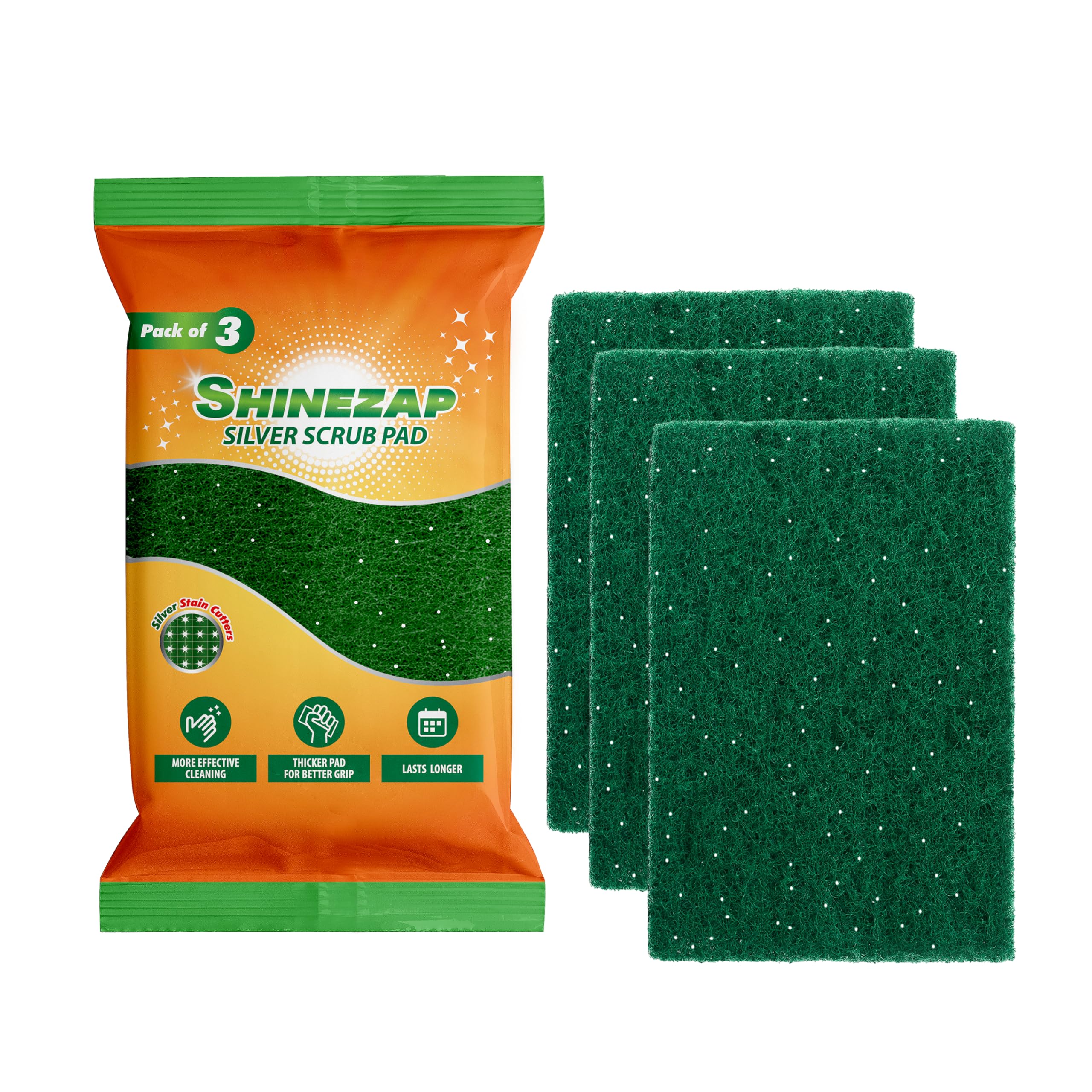 Shinezap Silver Scrub pad Pack of 3 for Dishwashing| Ideal for